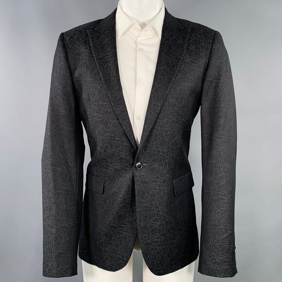 CALVIN KLEIN COLLECTION Size 38 Black Grey Lines Virgin Wool Tuxedo Sport Coat - Picture 1 of 10